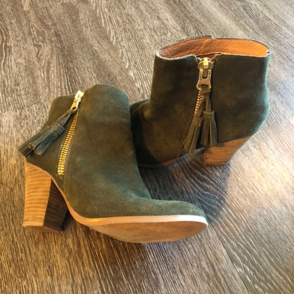 Olive Green Suede Heel Ankle Boots